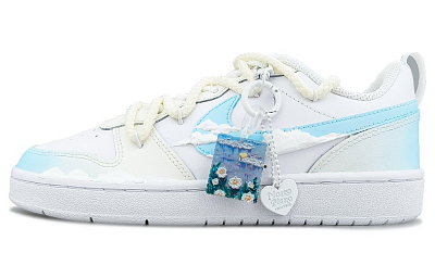 Nike Court Borough 2 Unknown Flowers Anti-Slip Wear-Resistant Low-Top Skateboard Shoes Women's Light Blue