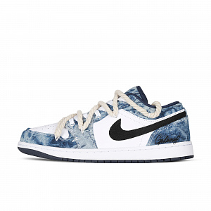 Jordan Air Jordan 1 Low Black Star Anti-Slip Wear-Resistant Low-Top Vintage Basketball Shoes Men's White Blue 1 2672593