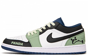 Jordan Air Jordan 1 Racing Panda Anti-Slip Wear-Resistant Low-Top Vintage Basketball Shoes Men's Black Green