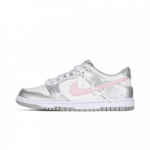 Nike Dunk Ballet Girlish Anti-Slip Wear-Resistant Low-Top Skateboard Shoes GS Silver Pink 1 2674160