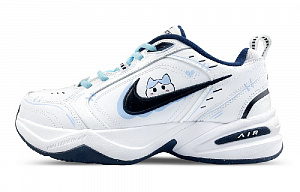 Nike Air Monarch 4 White Navy Anti Slip And Wear Resistant Height Increasing Low Top Chunky Sneakers Unisex White Blue