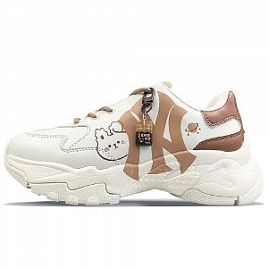 MLB Big Ball Chunky Wear-Resistant Height Increasing Low-Top Chunky Sneakers Unisex White Brown