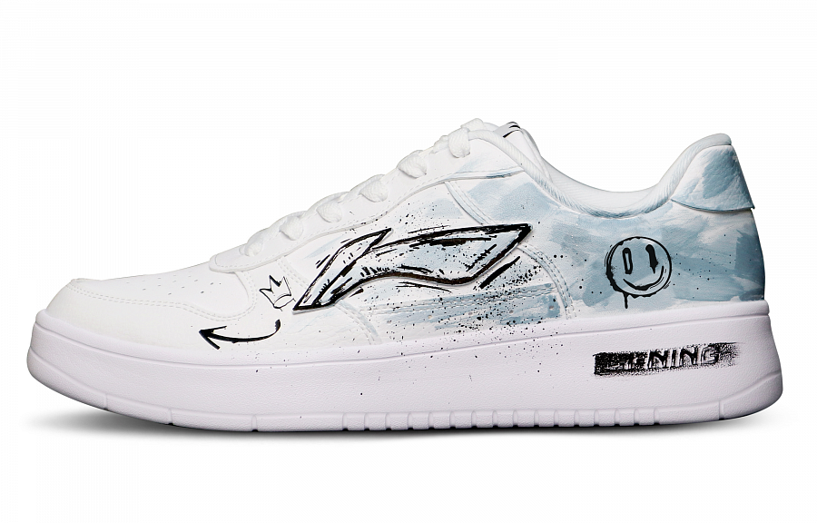 LiNing Sports Life Collection Anti-Slip And Wear-Resistant Breathable Low-Top Skateboard Shoes Men's White Blue