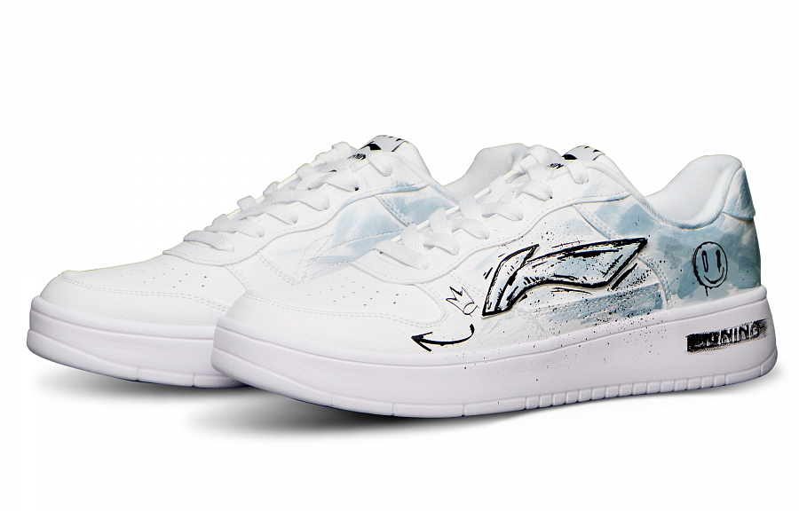 LiNing Sports Life Collection Anti-Slip And Wear-Resistant Breathable Low-Top Skateboard Shoes Men's White Blue