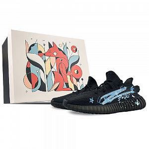 Adidas Originals Yeezy Boost 350 V2 Cushioning Anti-Slip And Wear-Resistant Low-Top Casual Shoes Unisex Black Blue