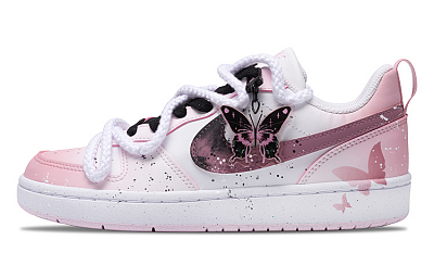 Nike Court Borough Butterfly Dreams Anti-Slip Wear-Resistant Low-Top Skateboard Shoes GS Black Pink