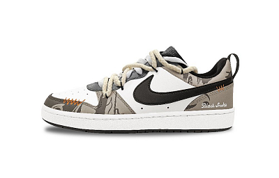 Nike Court Borough Low 2 Smoke Ink Non-slip Lightweight Low-Top Skateboard Shoes GS Gray White Brown