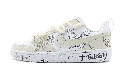 Nike Court Borough Butterfly Anti-Slip Wear-Resistant Low-Top Skateboard Shoes Women's White Beige Yellow