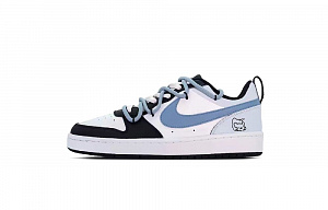 Nike Court Borough Puppy Fragment Low Top Skateboard Shoes GS Black White Blue