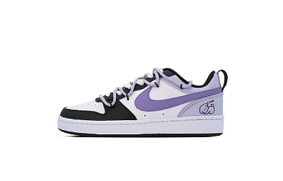 Nike Court Borough Puppy Fragment Low-Top Skateboard Shoes GS Black White Purple