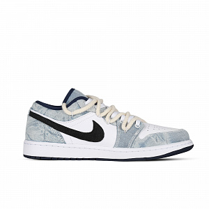 Jordan Air Jordan 1 Low Se Washed Denim 3X Anti-Slip Wear-Resistant Low-Top Vintage Basketball Shoes Men's White Blue 1 2686436