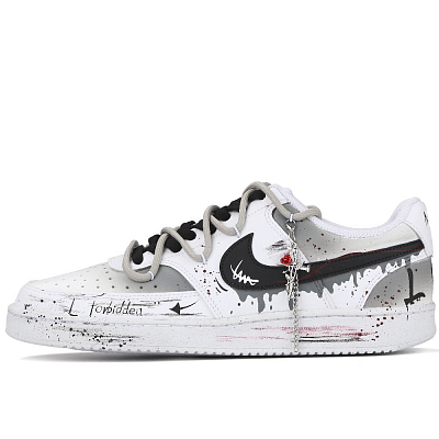 Nike Court Vision 1 Forbidden Love Abrasion-Resistant Slip-Resistant Low-Top Skateboard Shoes Unisex Black White