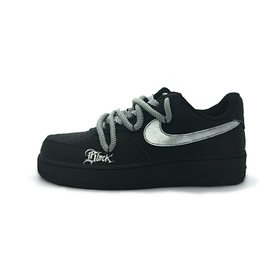 Nike Air Force 1 Slip Resistant Low Top Skateboard Shoes Unisex Black Silver