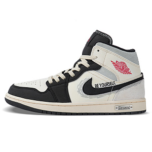 Jordan Air Jordan 1 Cushioned Slip-Resistant Abrasion-Resistant Mid-Top Vintage Basketball Shoes Men's Black White Gray 1 2693563