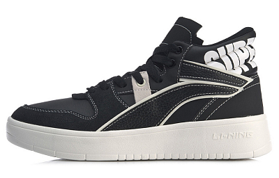 LiNing Wave Superwave Hi Slip Resistant, Abrasion Resistant, Lightweight Mid Top Skateboard Shoes Men's Black White