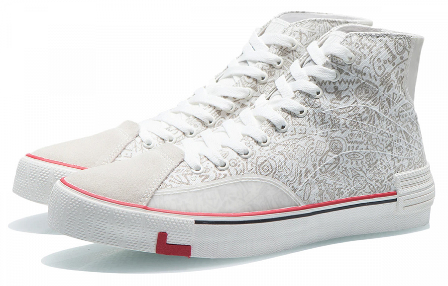 LiNing Wave Canvas Hi High-Top Skateboard Shoes Men's White Gray