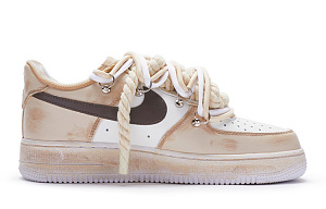 Nike Air Force 1 Anti Slip Wear Resistant Low Top Skateboard Shoes Women's White Brown 1 2708114