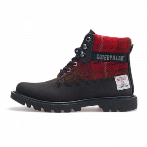 HarrisTweed x CAT Slip-Resistant Short Outdoor Boots Unisex Red Black