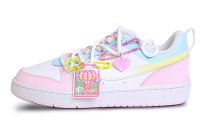 Nike Court Borough 2 Low-Top Skateboard Shoes GS Pink Blue
