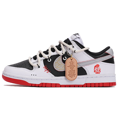 Nike Dunk Slip-Resistant Cushioning Wear-Resistant Low-Top Skateboard Shoes Unisex Black White Red