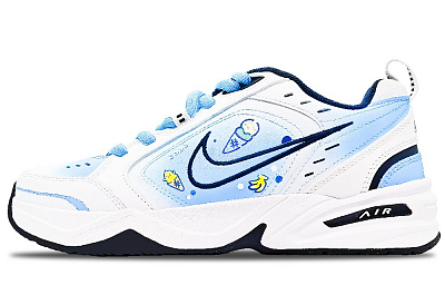 Nike Air Monarch 4 Anti-Slip And Wear-Resistant Height Increasing Low-Top Chunky Sneakers Women's Blue White