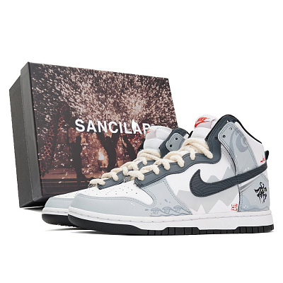 Nike Dunk High Top Vintage Casual Skateboard Shoes Women's Gray White