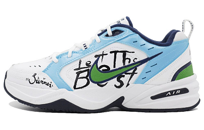 Nike Air Monarch 4 White Navy Anti-Slip And Wear-Resistant Lightweight Low-Top Chunky Sneakers Unisex Blue White