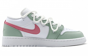 Jordan Air Jordan 1 Cyan Green Collar Anti-Slip Wear-Resistant Low-Top Vintage Basketball Shoes Women's Green White 1 2729587