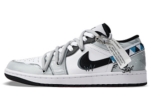 Jordan Air Jordan 1 Cushioned Slip-Resistant Abrasion-Resistant Low-Top Vintage Basketball Shoes Men's Gray White 1 2737436