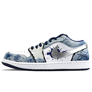 Jordan Air Jordan 1 Cushioning Anti-Slip And Wear-Resistant Low-Top Vintage Basketball Shoes Men's White Blue 1 2737757