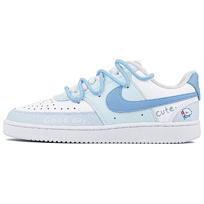 Nike Court Vision 1 Low Summer Puppy Kuan Anti-Slip Wear-Resistant Low-Top Skateboard Shoes Women's White Blue