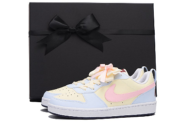 Nike Court Borough Chestnut Coverage Anti-Slip And Wear-Resistant Low-Top Skateboard Shoes GS Yellow Pink