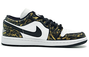 Jordan Air Jordan 1 Mid Low-Top Vintage Basketball Shoes Women's Black Gold 1 2740079