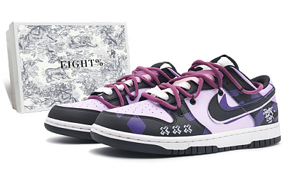 Nike Dunk Low 'Black' Panda Anti-Slip And Wear-Resistant Lightweight Low-Top Skateboard Shoes GS Blue Purple