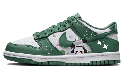 Nike Dunk Low Stars Rainbow Cute Panda Anti-Slip And Wear-Resistant Lightweight Low-Top Skateboard Shoes GS Green White