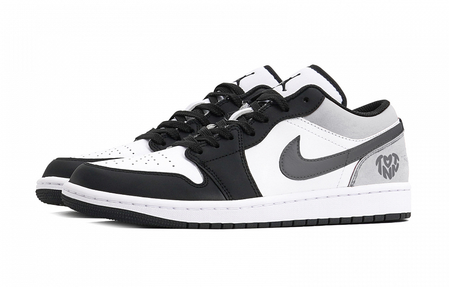 Jordan Air Jordan 1 Puppy Fragment Cushioned Slip-Resistant Low-Top Vintage Basketball Shoes Men's Black Gray