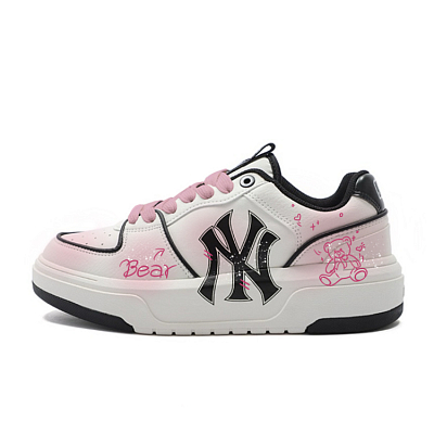 MLB Chunky Liner Pink Bear Wear-Resistant Height Increasing Low-Top Skateboard Shoes Unisex Black White Pink