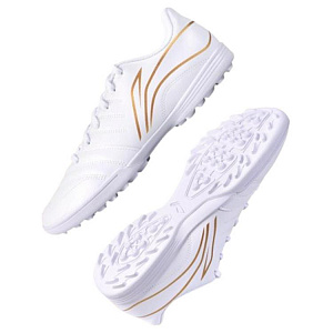 LiNing Long Song Series TF Turf Artificial Turf Cushioning, Wear Resistant Soccer Shoes Unisex White Gold 3 2749364