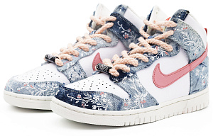 Nike Dunk High Anti-Slip And Wear-Resistant Lightweight High-Top Skateboard Shoes Women's White Blue 2 2751147