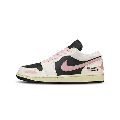 Jordan Air Jordan 1 Cushioning Anti-Slip And Wear-Resistant Low-Top Vintage Basketball Shoes Women's Black White Pink