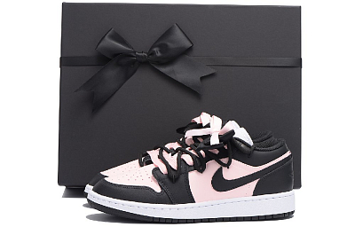 Jordan Air Jordan 1 Chestnut Slip-Resistant Breathable Coverage Low-Top Vintage Basketball Shoes GS Black Pink