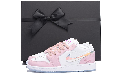 Jordan Air Jordan 1 Chestnut Slip-Resistant Low-Top Vintage Basketball Shoes GS White Pink