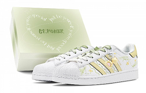Adidas Originals SUPERSTAR Floral Time Anti-Slip Wear-Resistant Low-Top Skateboard Shoes Unisex Yellow Green