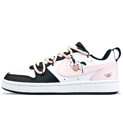 Nike Court Borough Slip-Resistant Impact Resistance Quick Dry Low-Top Skateboard Shoes GS Black Pink White