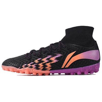 LiNing TF Rubber Broken Studs Soft Ground Cushioning, Wear Resistant Soccer Shoes Men's Standard Black