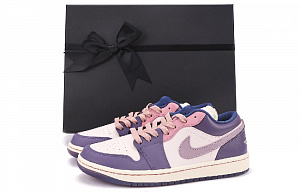 Jordan Air Jordan 1 Chestnut Slip-Resistant Coverage Cushioning Low-Top Vintage Basketball Shoes Women's White Purple