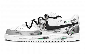 Nike Court Vision Anti Slip Wear Resistant Low Top Skateboard Shoes Men's Black White