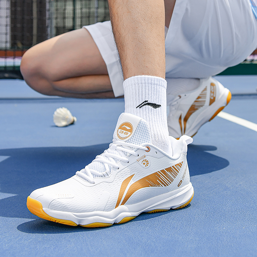 LiNing Anti-Slip And Wear-Resistant Cushioning Support Low-Top Badminton Shoes Unisex White Gold
