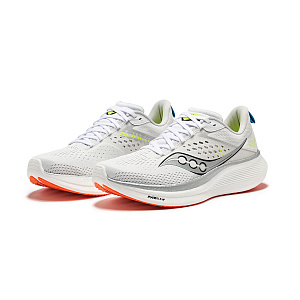 Saucony RIDE 17 Cushioning Coverage Breathable Low Top Running Shoes Men's White Silver 1 2763459
