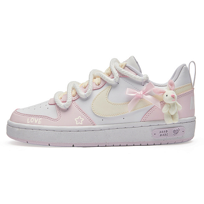 Nike Court Borough Custard Bunny Lightweight, Slip Resistant, Waterproof Low Top Skateboard Shoes GS Pink White Yellow